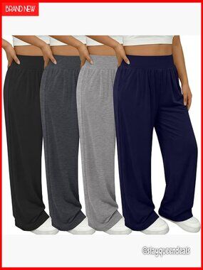4 Pack Plus Size Wide Leg Yoga Pants with Pockets Joggers